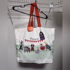 Halloween Dog Tote Bag with Orange Handles